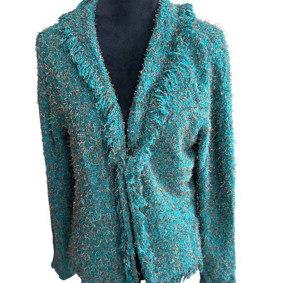 Coldwater Creek Teal Textured Cardigan Sz L - Picture 1 of 5